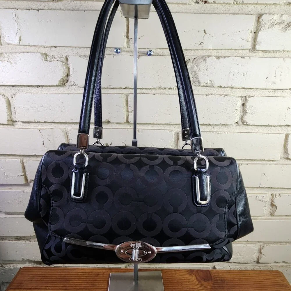 Coach Madeline Black Signature C's Satchel Handbag Purse C